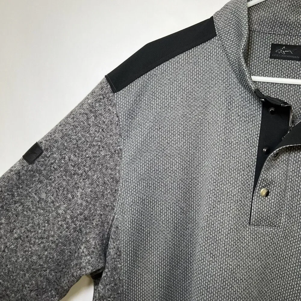Greg Norman 1/4 Zip Snap Sweater Mens Size XXL 2XL Gray Long Sleeve Shark Logo